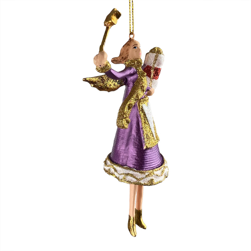 Christbaumschmuck Figur Engel lila-weiß mit Stern und Geschenken Hänger Baumschmuck 13cm hoch