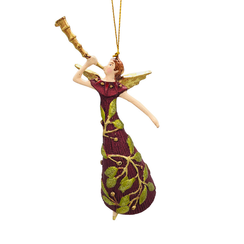 Christbaumschmuck Figur Engel mit Fanfare weinrot grün gold Hänger Baumschmuck 16cm