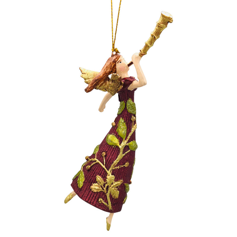 Christbaumschmuck Figur Engel mit Fanfare weinrot grün gold Hänger Baumschmuck 16cm