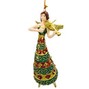 Christbaumschmuck Figur Engel mit Geige grün rot goldenes Kleid Baumschmuck 15cm