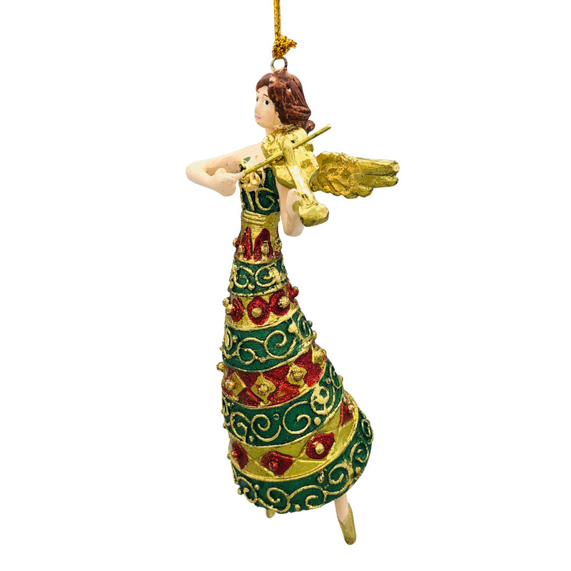 Christbaumschmuck Figur Engel mit Geige grün rot Hänger Baumschmuck 16cm