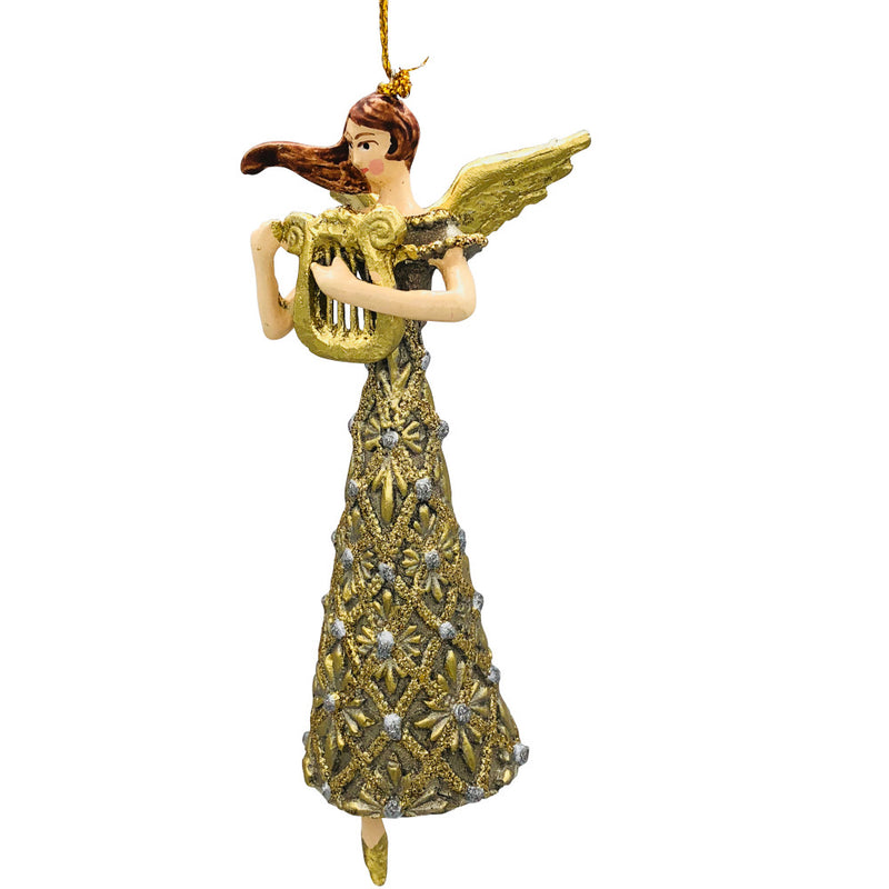 Christbaumschmuck Figur Engel mit Harfe silber Hänger Baumschmuck 16cm