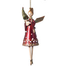Christbaumschmuck Engel in einem rot-silber-goldenen Kleid und Bäumchen Baumschmuck 15cm