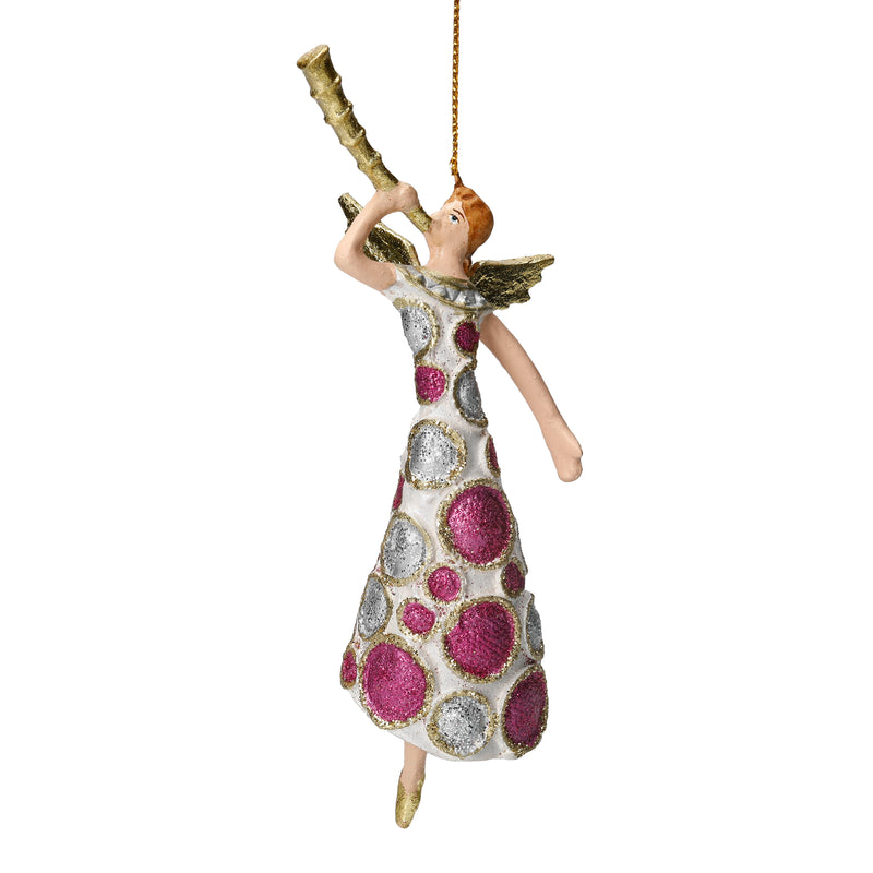 Christbaumschmuck Figur Engel mit Fanfare pink silber weiß Hänger Weihnachten Baumschmuck 16cm