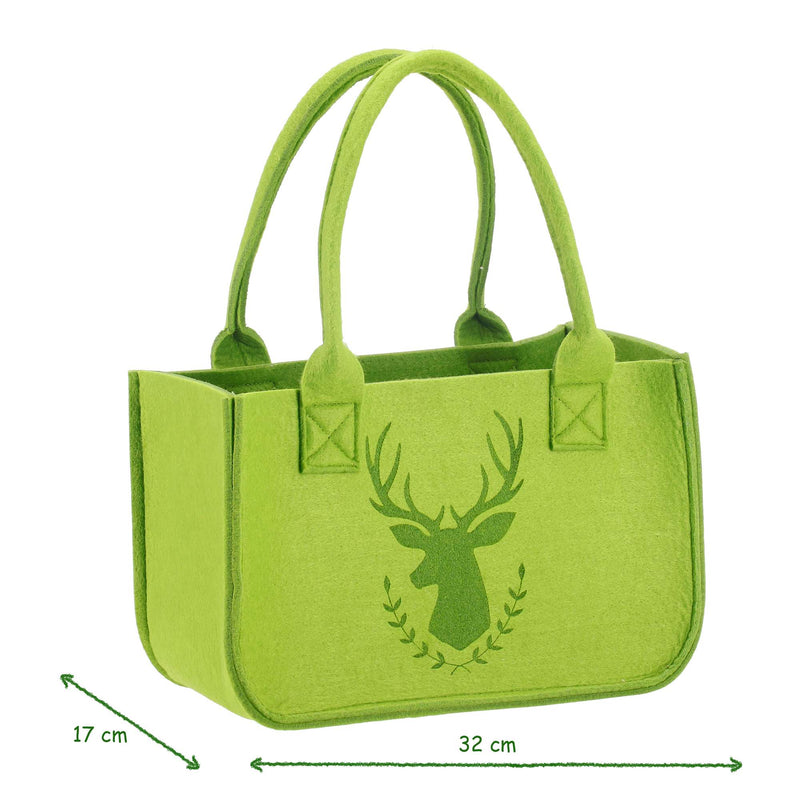 Tasche hellgrün Aufbewahrungstasche aus Filz mit Hirsch Shopper Einkaufstasche mit Henkel Holztasche Handtasche Schultertasche Kaminholz
