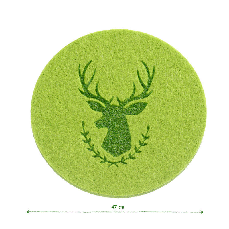 Glasuntersetzer Untersetzer aus Filz mit Hirsch 6-teilig rund 10cm Durchmesser 5mm hoch grün