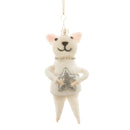 Christbaumschmuck Deko Hänger Katze mit silbernem Stern und Krone aus Filz weiß beige