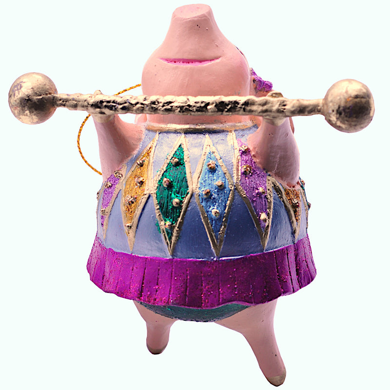 Christbaumschmuck Figur Schwein Sportler fitnessstudio handbemalt Weihnachten Baumschmuck Deko Anhänger Christbaumschmuck 11 cm (pink-grün-gold)