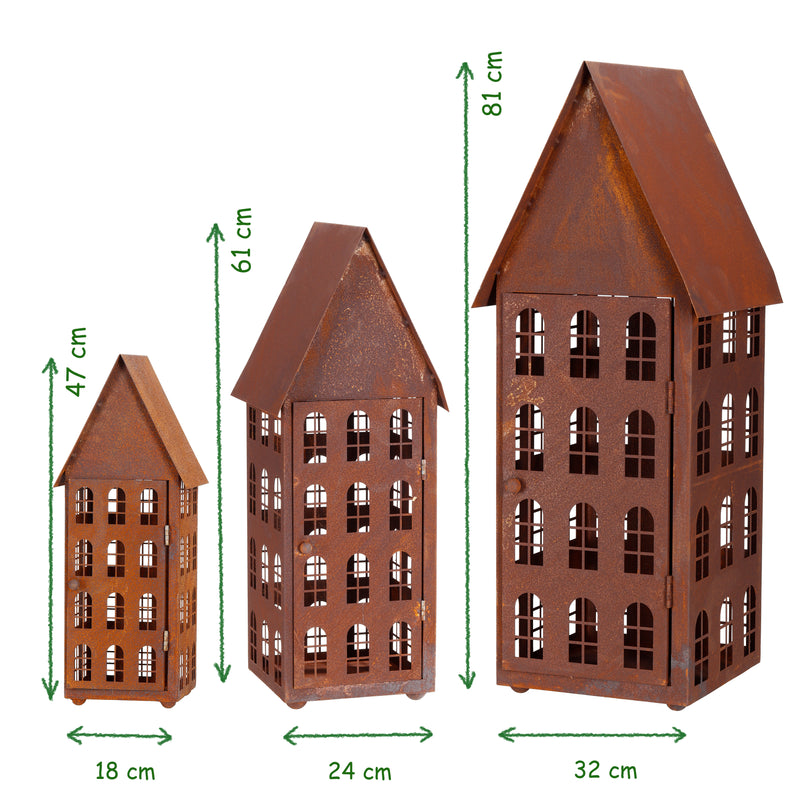 Gartendeko Haus in 3 Größen Laterne Gartenlicht zum Stellen Metall Rost Deko