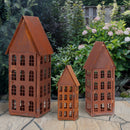 Gartendeko Haus in 3 Größen Laterne Gartenlicht zum Stellen Metall Rost Deko