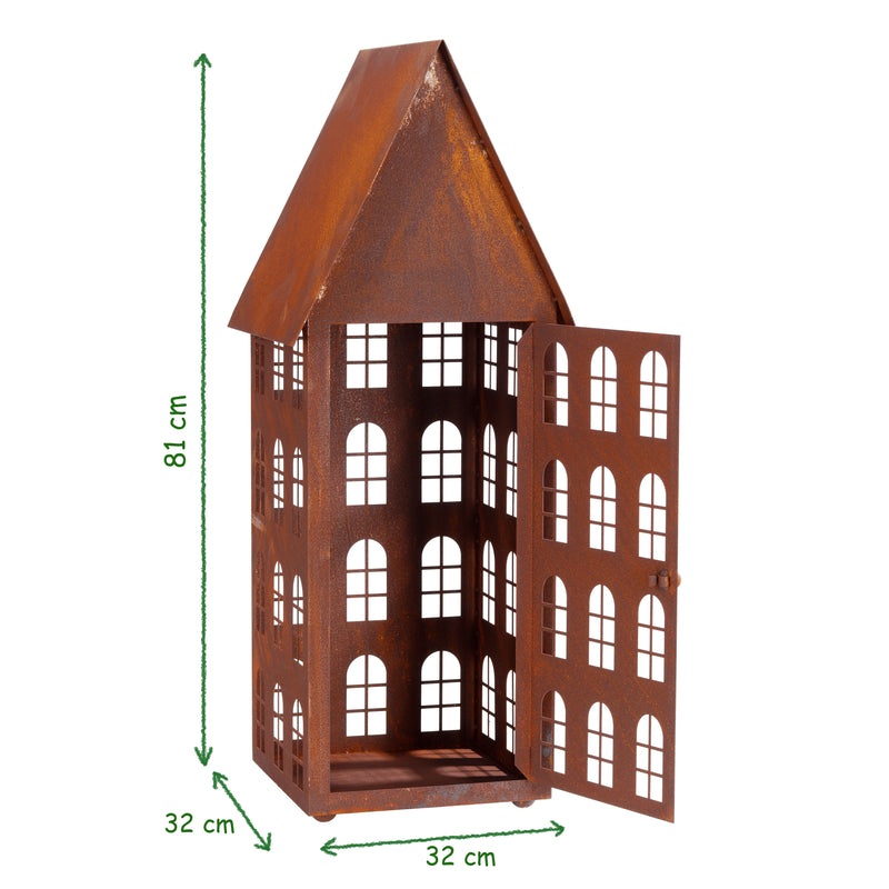 Gartendeko Haus groß in 3 Größen Laterne Gartenlicht zum Stellen Metall Rost Deko
