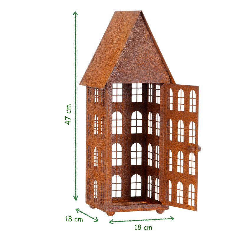 Gartendeko Haus in 3 Größen Laterne Gartenlicht zum Stellen Metall Rost Deko