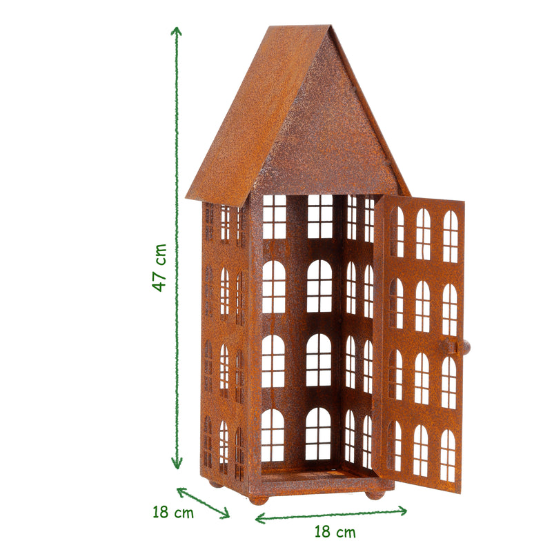 Gartendeko Haus groß in 3 Größen Laterne Gartenlicht zum Stellen Metall Rost Deko