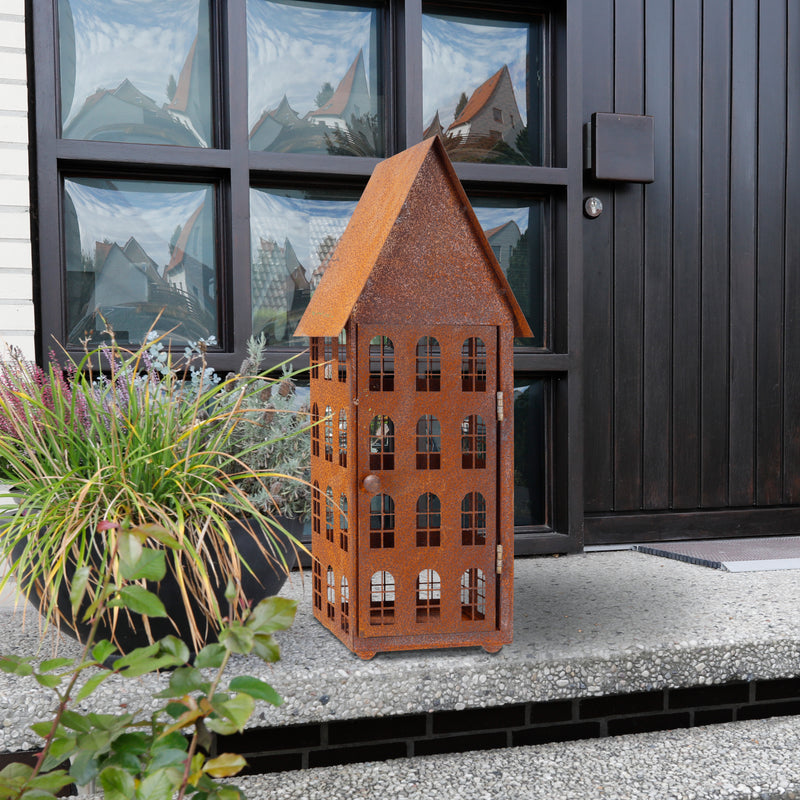 Gartendeko Haus in 3 Größen Laterne Gartenlicht zum Stellen Metall Rost Deko