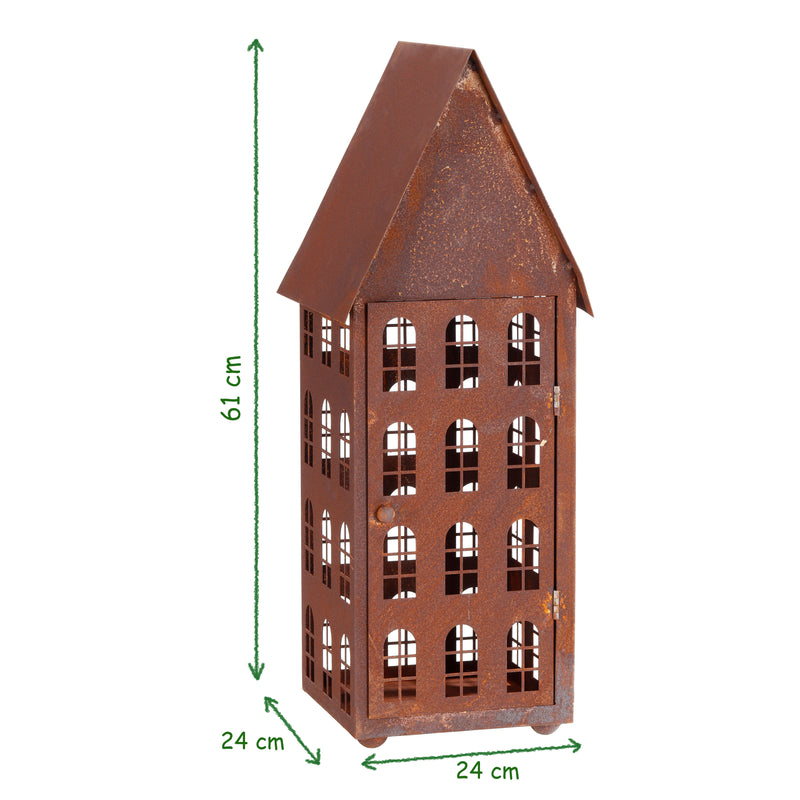 Gartendeko Haus in 3 Größen Laterne Gartenlicht zum Stellen Metall Rost Deko