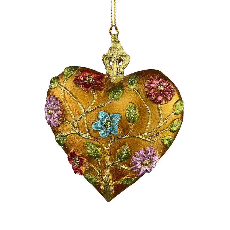 Christbaumschmuck Figur Deko Herz breit kupfer Blumen Hänger Weihnachten Handarbeit 10,5cm hoch