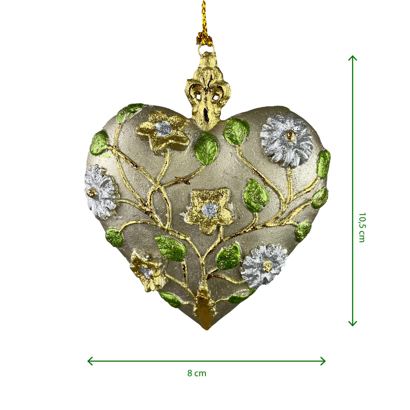 Hänger Christbaumschmuck Figur Deko Herz breit gold-blumig Weihnachten Handarbeit 10,5cm hoch