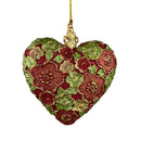 Christbaumschmuck Figur Deko Herz breit rot-grün-gold blumig Weihnachten Handarbeit 10,5cm hoch