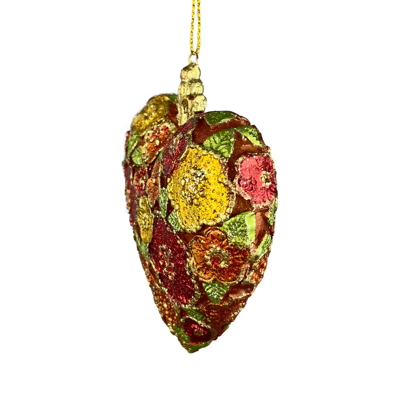 Hänger Christbaumschmuck Figur Deko Herz breit kupfer-rot-gold blumig Weihnachten Handarbeit 10,5cm hoch