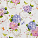 Wachstuchtischdecke "Hortensie" lila rosa weiß Blumen und Schmetterlinge 1,4m Breite Länge wählbar