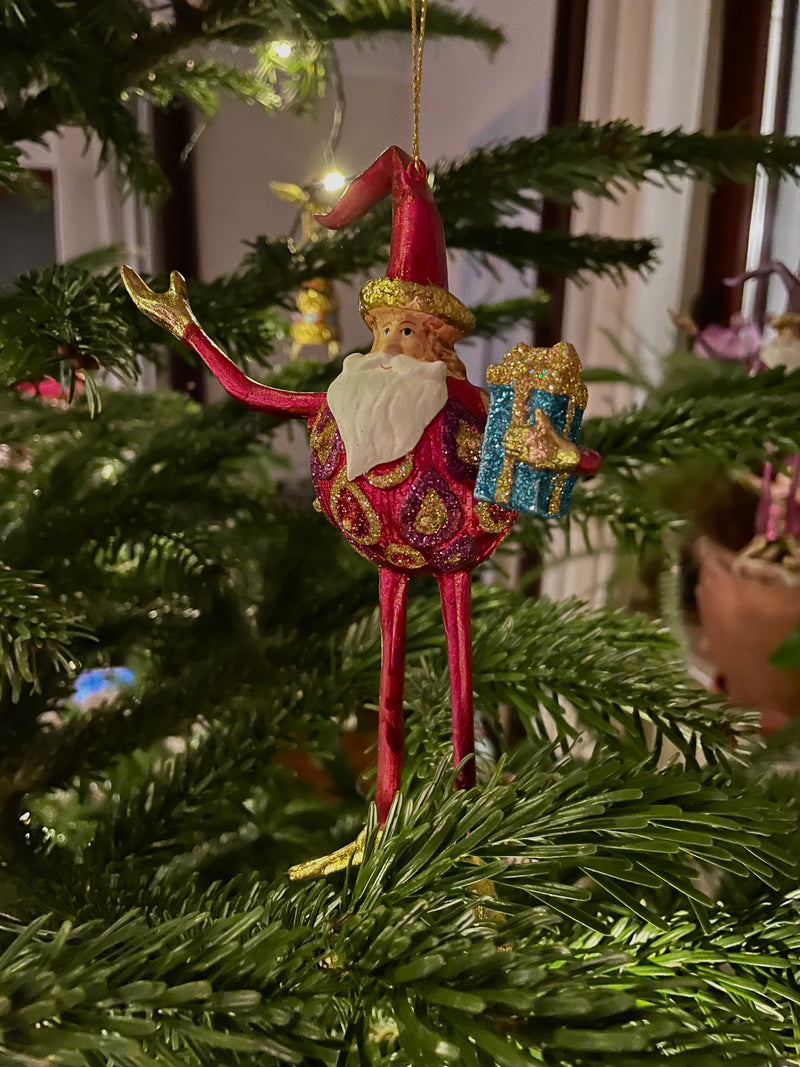 Weihnachtsmann Gabenträger Weihnachten Baumschmuck Figur Deko Hänger Christbaumschmuck 17 cm rot-Gold mit Geschenken