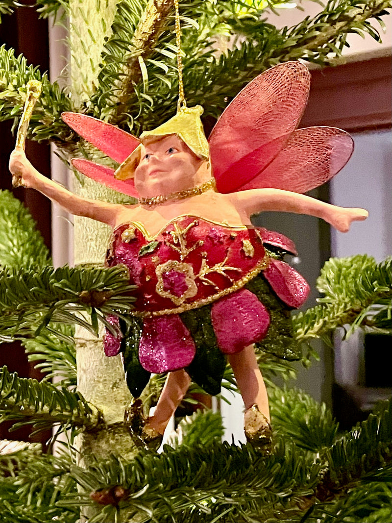 Pummelelfe Baumschmuck Figur "Dicke Elfe" Fee orientrot-grün Hänger Ostern Frühling Weihnachten 15cm