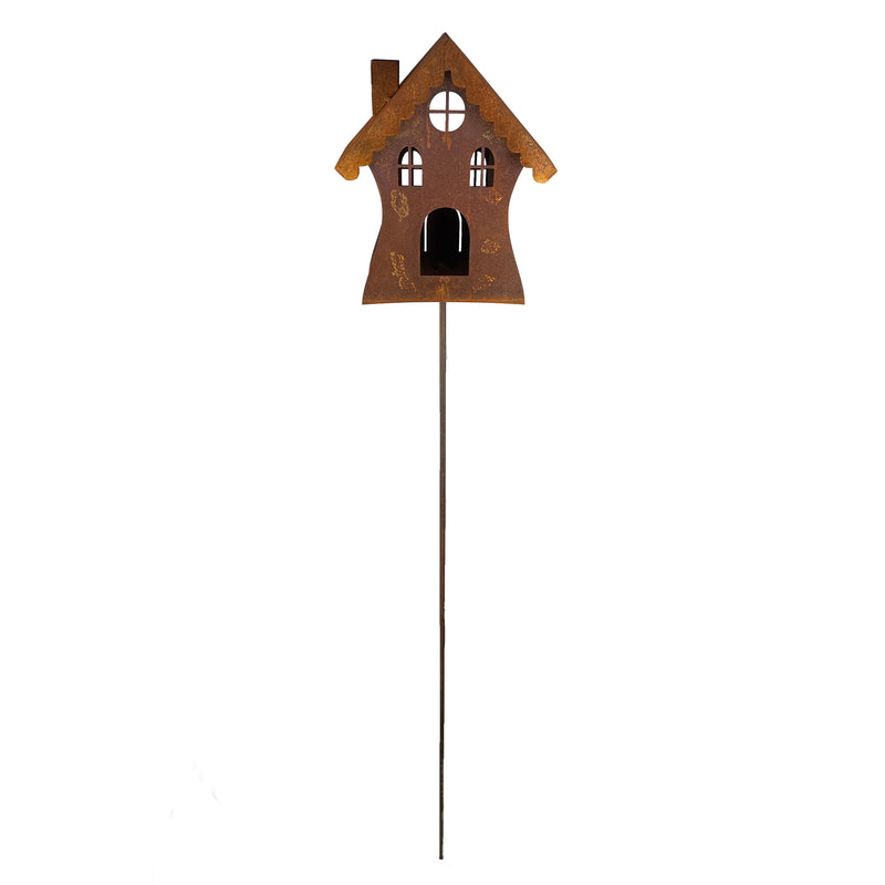Hexenhaus Vogelhaus Futterstation Vogelfutter zum Stellen inkl. Stecker Metall Rost Deko 21x14x24/140cm