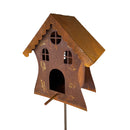 Hexenhaus Vogelhaus Futterstation zum Stellen inkl. Stecker aus Metall mit Edelrost 21x14x24/140cm