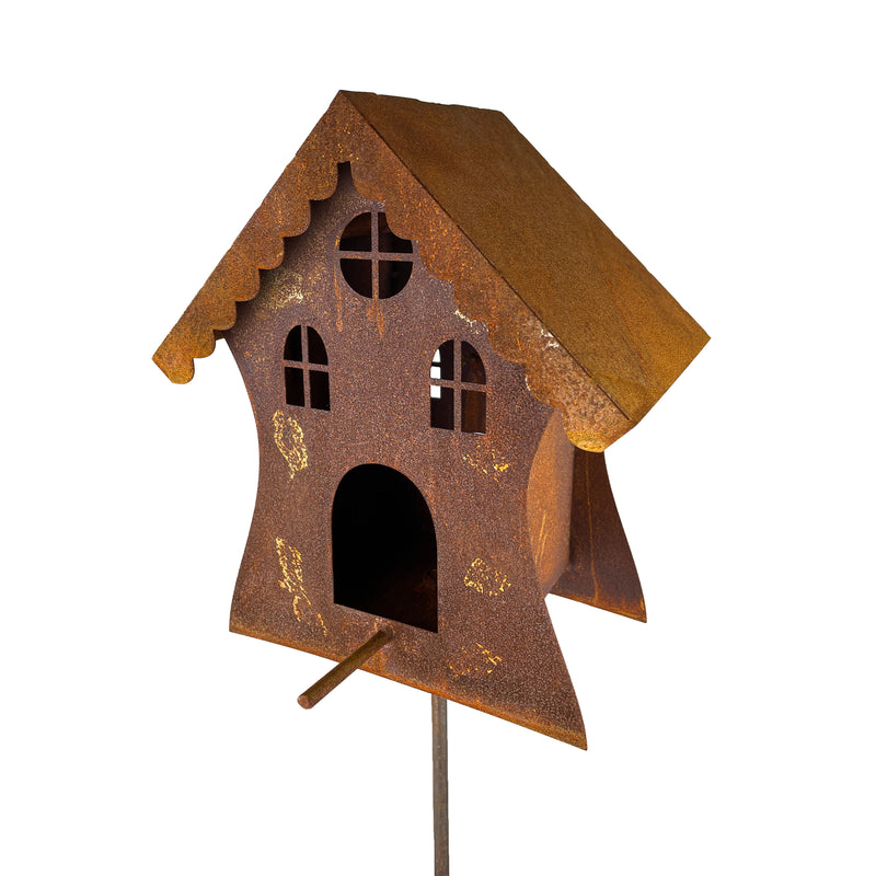 Hexenhaus Vogelhaus Futterstation Vogelfutter zum Stellen inkl. Stecker Metall Rost Deko 21x14x24/140cm