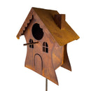 Hexenhaus Vogelhaus Futterstation zum Stellen inkl. Stecker aus Metall mit Edelrost 21x14x24/140cm