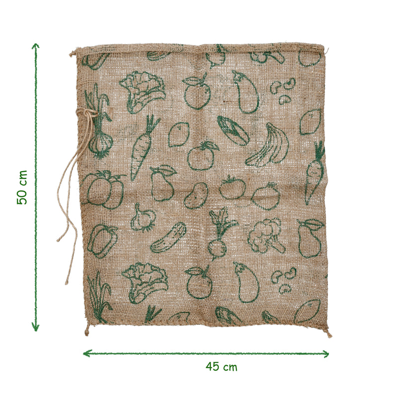 JUTESACK bedruckt Gemüseaufbewahrung Kartoffelsack in 2 verschiedenen Größen 50 x 45 cm oder 60 x 50 cm groß; Gemüse-Motiv braun oder grün