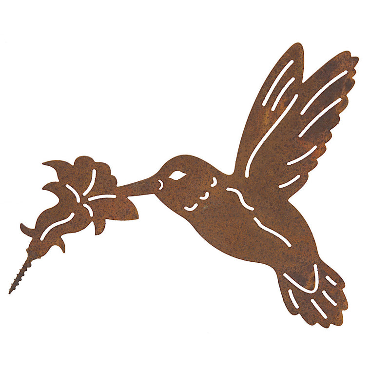 Gartendeko Kolibri mit Dorn Schraube Vogel Baumtier Metall mit Edelrost Deko 17x18cm