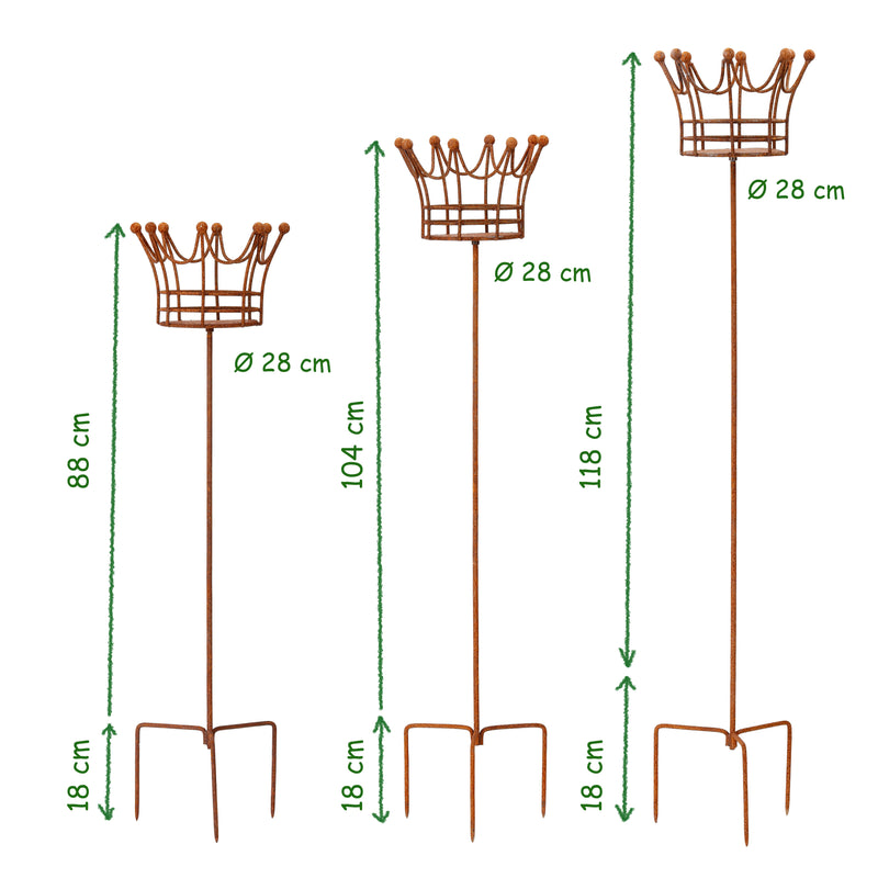 Kerzenhalter Blumenhalter "Krone" in 3 Höhen aus Metall mit Edelrost Leuchtfeuer  Gartendeko