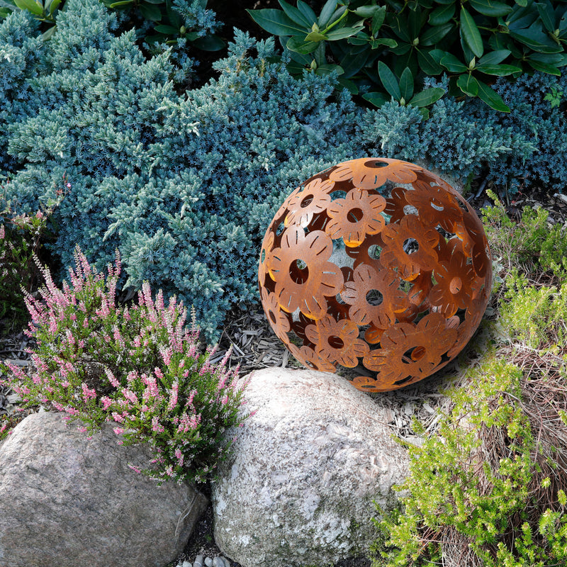 Gartendeko Blumenkugel Kugel aus Blumen Metall Rost Dekoration Gartenkugel 40cm Durchmesser