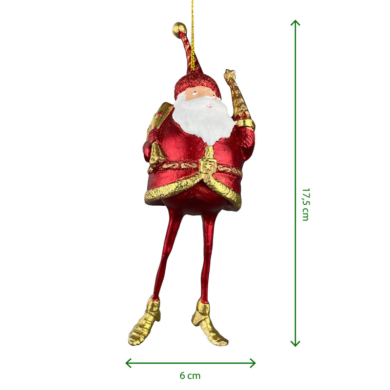 Baumschmuck Weihnachtsmann mit langen Beinen, Baum und Geschenksäckchen in rot gold Anhänger Ornament 17,5 cm