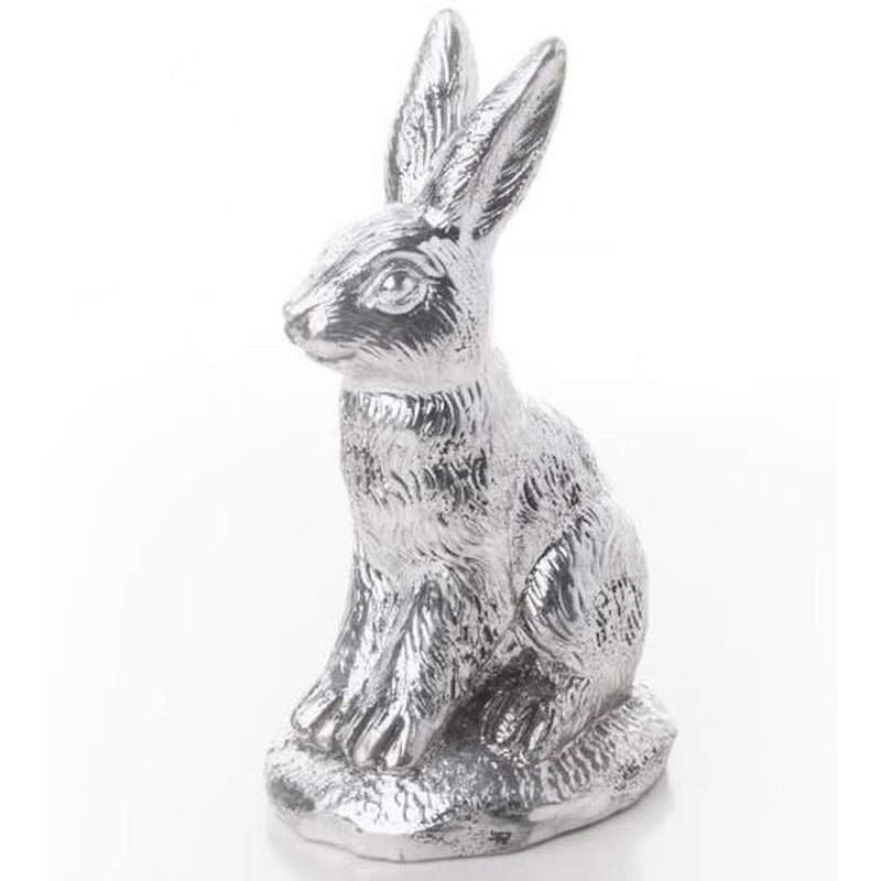 Dekoration zu Ostern Hase Figur aus Polyresin silbern Vintage Osterdeko Osterhase Silber (16 cm hoch)