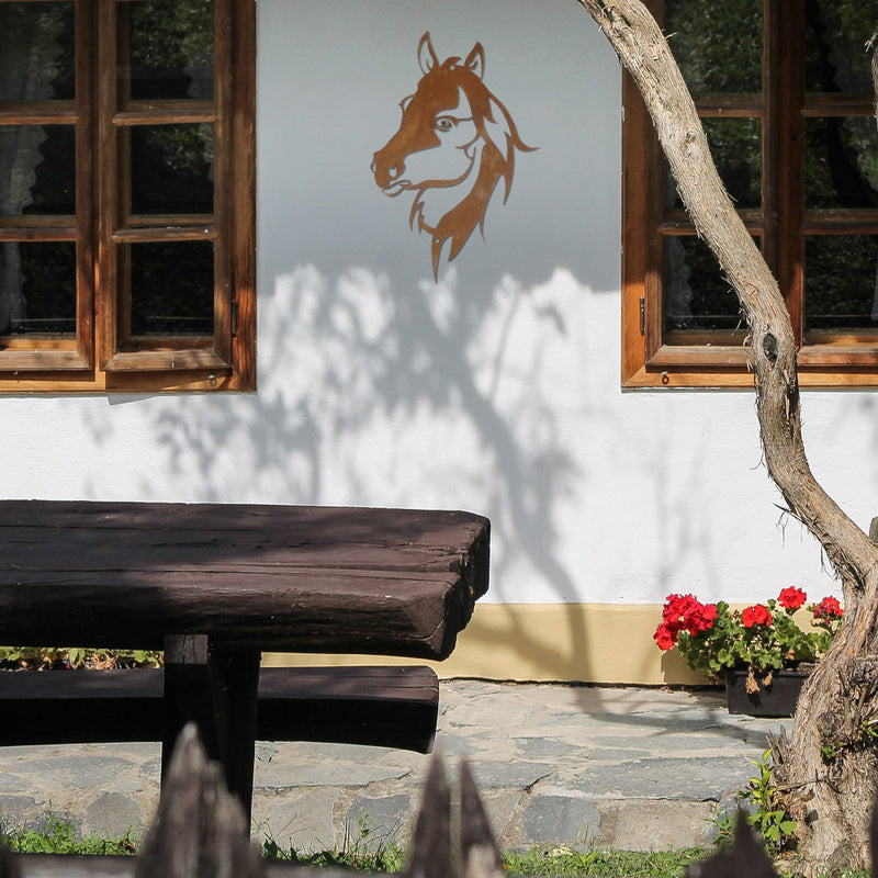 Gartendeko Wand-Dekoration Pferdekopf zum Aufhängen aus Metall 30cm x 46cm