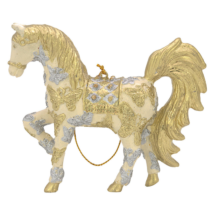 Christbaumschmuck Figur wunderschönes Pferd in creme-gold-silber Hänger 11 cm
