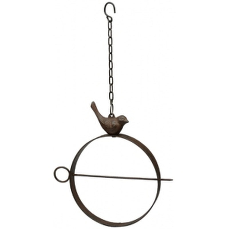 Ring für Vogelfutter Apfel Maisknödel Futterstation mit Kette zum Aufhängen und Vogelfigur Gusseisen/Metall Durchmesser 21 cm