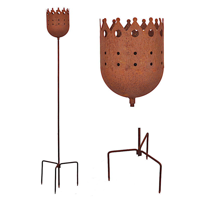 Kerzenhalter 120cm hoch Rost Deko Leuchtfeuer Krone Gartendeko Stab Edelrost
