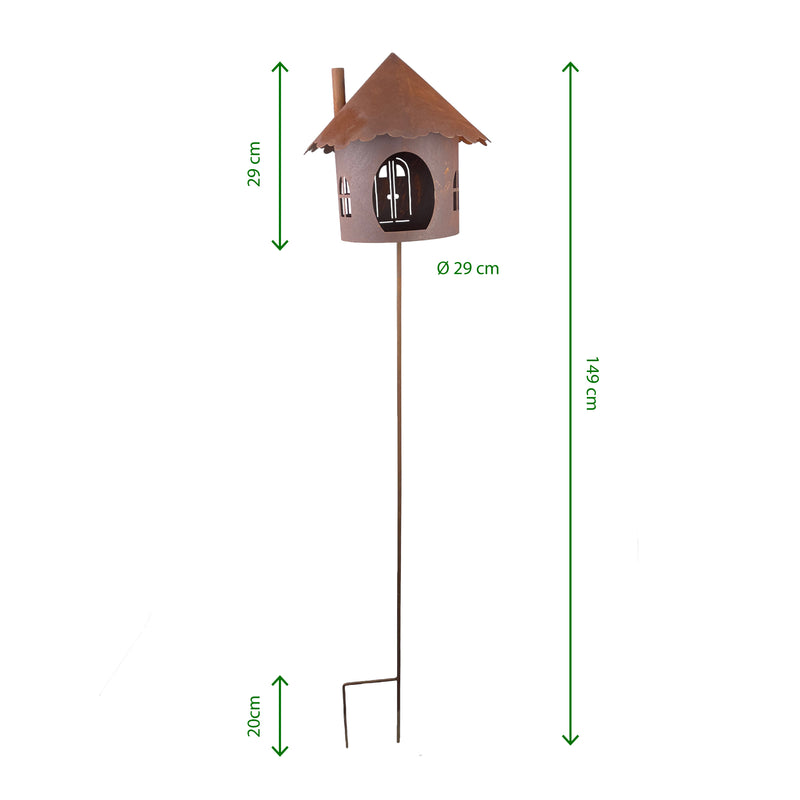 Hexenhaus rund Vogelhaus Futterstation Vogelfutter zum Stellen mit Stab Metall Rost Deko Durchmesser 28cm 145cm Gesamthöhe