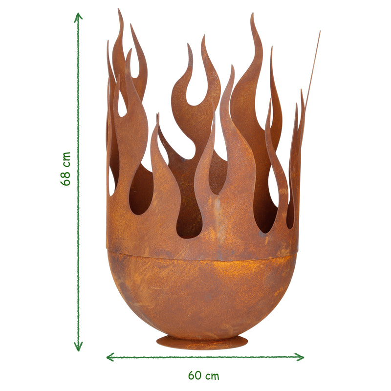 Gartendeko Feuertopf zum Bepflanzen Metall Rost Deko Gartenskulptur Schale Pflanztopf Flamme 31cm/54cm