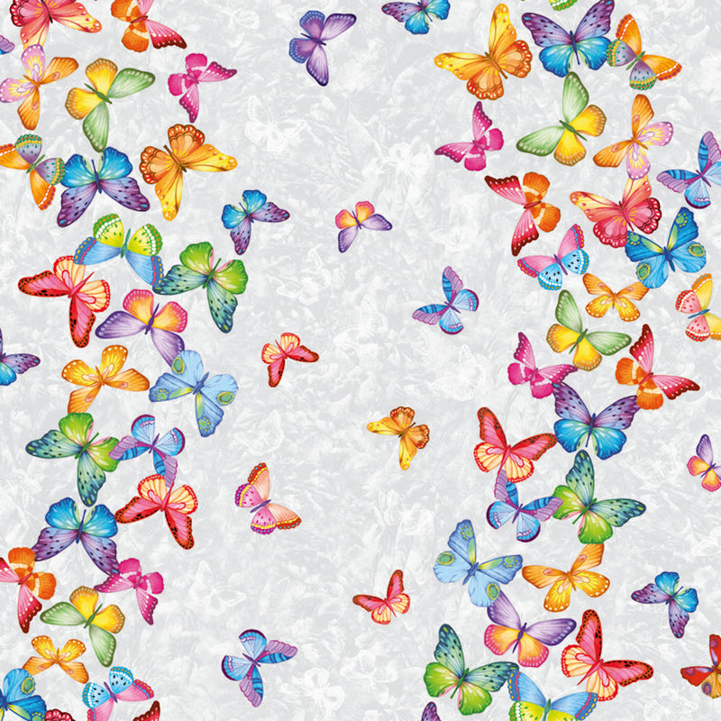 Wachstuchtischdecke Schmetterlinge bunt grau Wachstuch 1,4m Br. Meterware