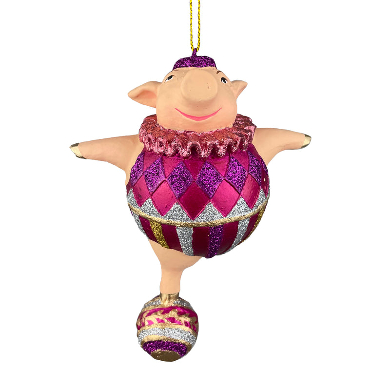 Christbaumschmuck Figur Schwein Sportler fitnessstudio Ball handbemalt Weihnachten Baumschmuck Deko Hänger Christbaumschmuck 10 cm (pink-silber)