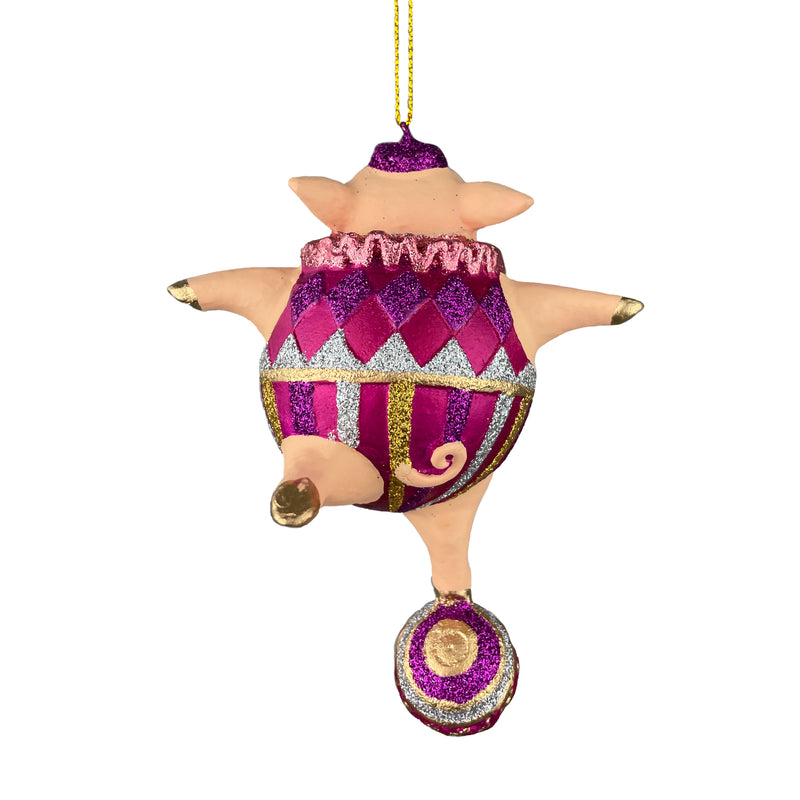 Christbaumschmuck Figur Schwein Sportler fitnessstudio Ball handbemalt Weihnachten Baumschmuck Deko Hänger Christbaumschmuck 10 cm (pink-silber)