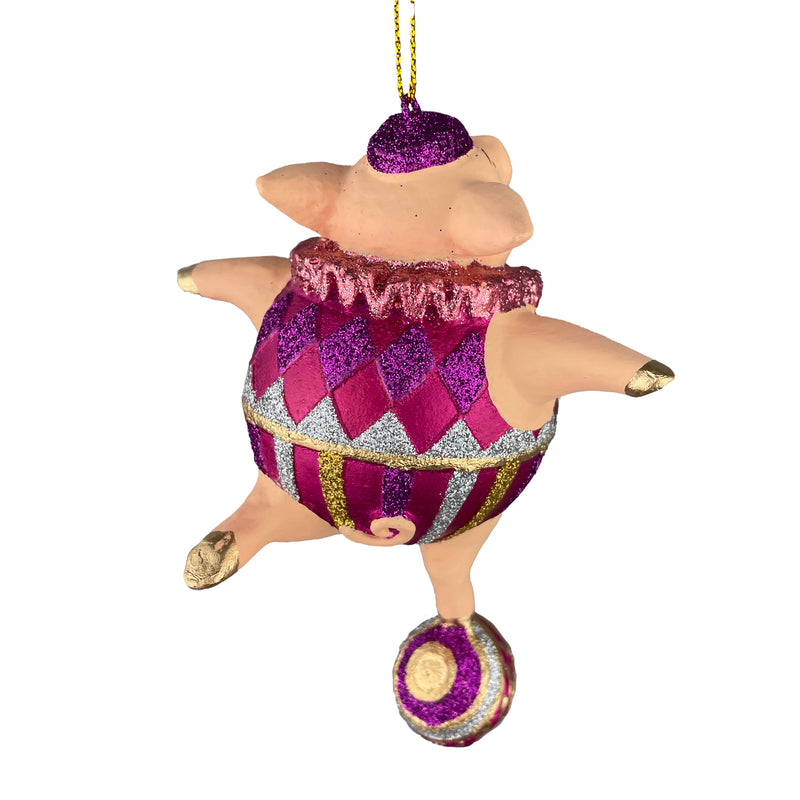 Christbaumschmuck Figur Schwein Sportler fitnessstudio Ball handbemalt Weihnachten Baumschmuck Deko Hänger Christbaumschmuck 10 cm (pink-silber)