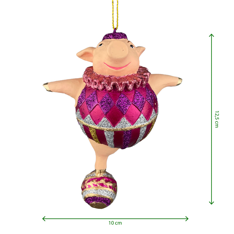 Christbaumschmuck Figur Schwein Sportler fitnessstudio Ball handbemalt Weihnachten Baumschmuck Deko Hänger Christbaumschmuck 10 cm (pink-silber)