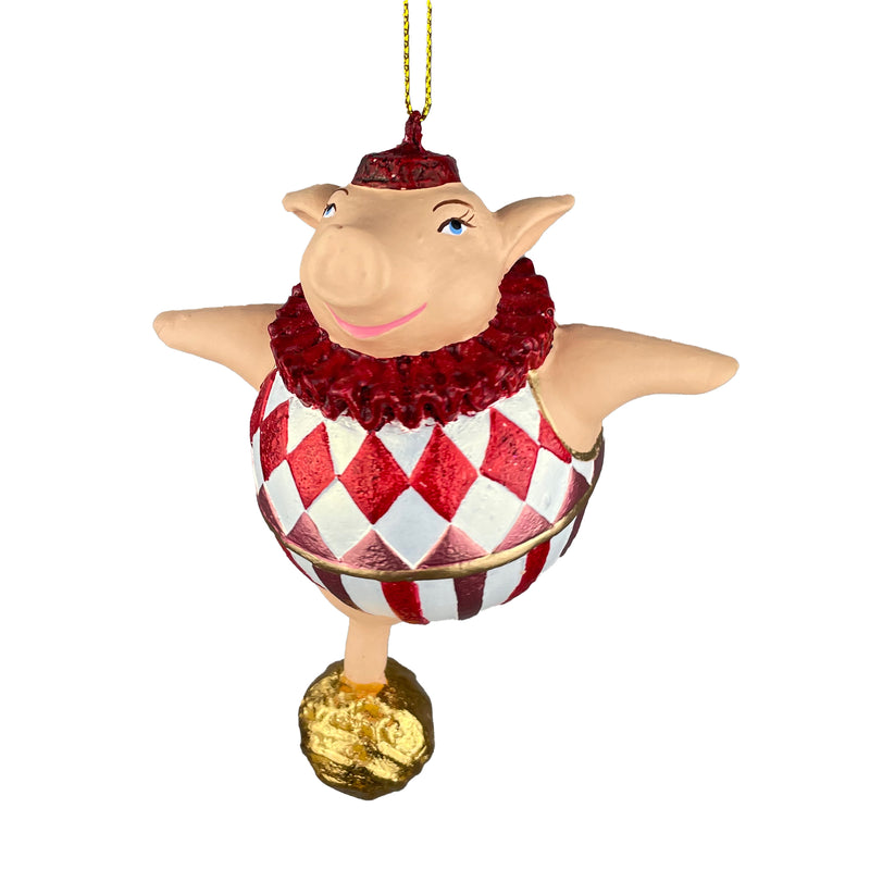 Christbaumschmuck Figur Schwein Sportler fitnessstudio Ball handbemalt Weihnachten Baumschmuck Deko Hänger Christbaumschmuck 10 cm (weiß-rot)