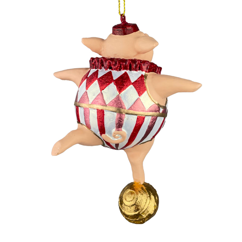 Christbaumschmuck Figur Schwein Sportler fitnessstudio Ball handbemalt Weihnachten Baumschmuck Deko Hänger Christbaumschmuck 10 cm (weiß-rot)