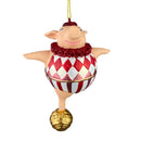Christbaumschmuck Sportler Schwein auf goldenem Ball Fitnessstudio handbemalt Weihnachten Baumschmuck Deko Hänger Christbaumschmuck 12,5 cm (weiß-rot)